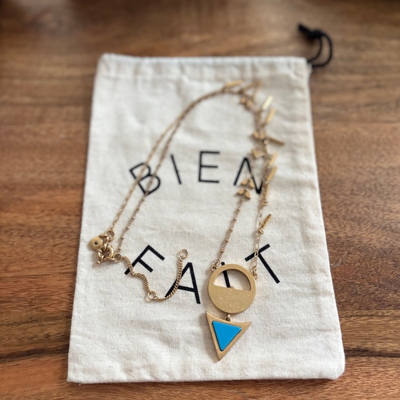 EUC Madewell Reversible Gold Necklace with White/Blue Triangle Pendant - Picture 11 of 11